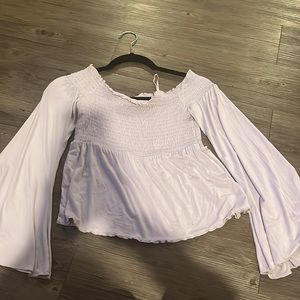 Light purple off the shoulder blouse